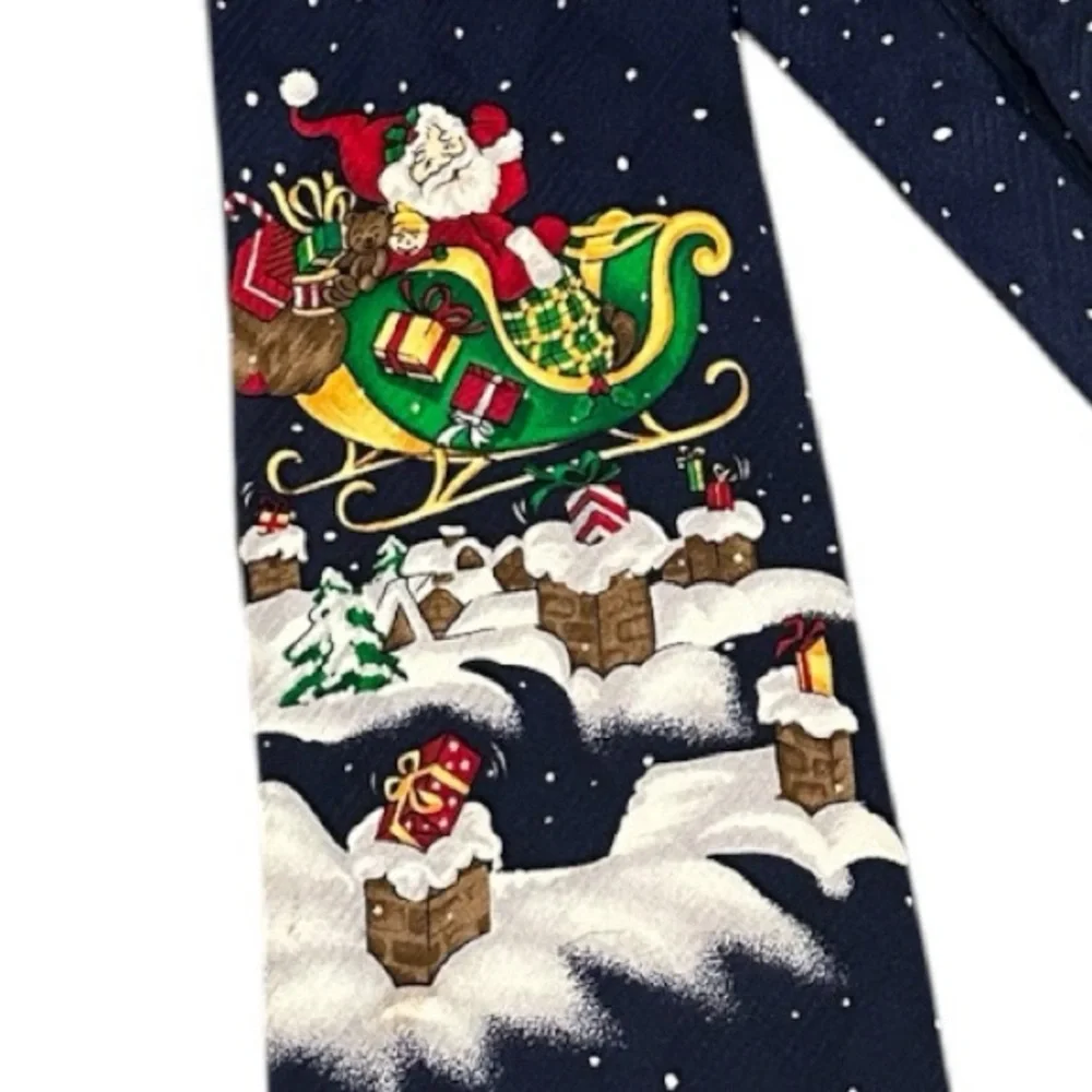 SANTA CLAUS ZYLOS SLED HOLIDAY GIFTS SNOW BLUE RED GREEN CHRISTMAS NECKTIE